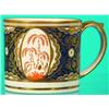 Image 1 : WORCESTER COFFEE CAN - Painted porcelain, Cobalt and gilt band with 3 oval foliate scenes. H-3 1/...