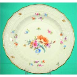 MEISSEN BOWL - Painted porcelain interior, bowl is embossed with swirls and basketwork patterns d...