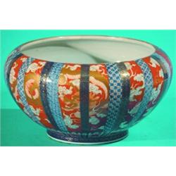 JAPANESE IMARI CENTER BOWL -Fukagawa, painted porcelain, carp in center, late 19th Century. H-7 1...