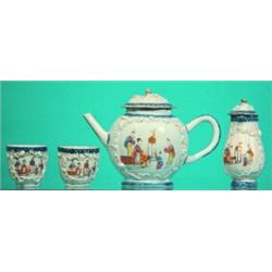 PARTIAL CONTINENTAL CHINOISERIE TEA SERVICE -Painted porcelain with applied foliate and mouse dec...