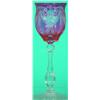 Image 1 : CRANBERRY CUT TO CLEAR WINE - Bouquet and drapery, 1910. H-7 1/2", VG-EX.  Est. 50-100...