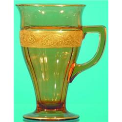 6 GILT DECORATED AMBER LEMONADES - (1) shown, possibly Moser,  1920-1930. H-5 1/2", G-VG.  Est. 1...
