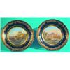 Image 1 : SET OF 12 SERVES CHATEAU PLATES - (2) Shown, cobalt and gilt border with central painted chateau...