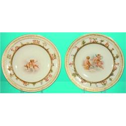 5 MEISSEN CHERUB PLATES-Painted porcelain, 5 different central images (2) shown; borders embossed...