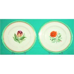 SET OF 12 LUNCHEON PLATES-(2) shown, transfer & painted, some gilt loss on edges.  Dia.-9", G-VG....