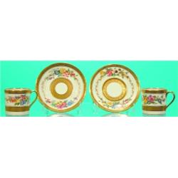 LIMOGES DEMITASSE SET - 6 Cups and saucers, (2) shown; transfer floral design with gold banding....