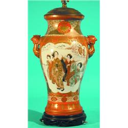 KUTANI LAMP - Painted porcelain, electrified, drilled, late 19th Century. Vase:  H-15", G-VG.  Es...