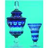 Image 1 : LOT 2 CASED GLASS ITEMS - (1) Cased & cut amethyst sweetmeat, 1900-1910. H-15 1/2", VG-EX.  (1) C...