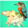 Image 1 : KINGFISHER BOWL - Beaded porcelain, bird on painted porcelain shell; floral damage, shell edge ch...
