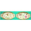Image 1 : PAIR OF OVAL DISHES-Bird, butterfly & flower transfers, gilt decoration with shell handles; minor...