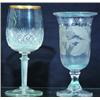 Image 1 : LOT 2 GLASS ITEMS - (1) Goblet shaped vase with cutting and air twist stem. (1) Acid etched celer...