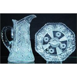 LOT 2 PIECES CUT GLASS- (1) Cut glass pitcher, repaired rim chip, 1900-1910. H-11", F-G. (1) Cut...