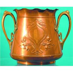 ART NOUVEAU PLANTER-Embossed copper with brass handles, "WMF,"  H-8 1/2", VG-EX.  Est. 75-125...