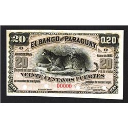 Banco Del Paraguay, 1882 Issue Proof.