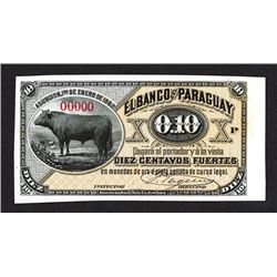 Banco Del Paraguay, 1882 Proof Banknote.