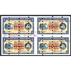 Union Bank of Scotland, 1949-50 Issue Archival Specimen, Uncut Sheet of 4.