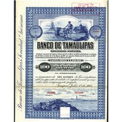 Banco De Tamaulipas. 1907. Specimen Bond.