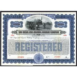 San Diego and Arizona Railway Co. 1917 Specimen Bond.