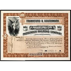 Frankford & Southwark Passenger Railroad Co. Stock Certificate.