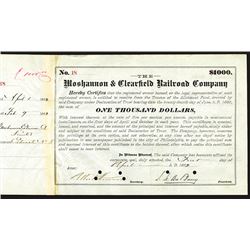 Moshannon & Clearfield Railroad Co. 1882 Bond Certificate.