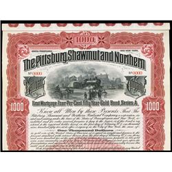 Pittsburg, Shawmut and Northern Railroad Company Specimen Bond.