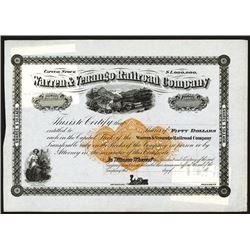 Warren & Venango Railroad Co., 18xx (ca. 1870's) Unissued Stock Certificate with RN-U1 Imprinted Rev