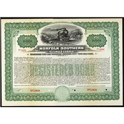 Norfolk Southern Railroad Co. Specimen Bond.