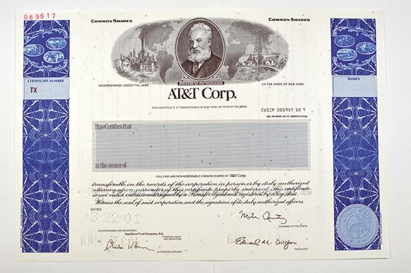 AT&T Specimen Stock Certificate, ca. 1970-80's