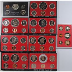U.S. PROOF SET LOT, 9 TOTAL, 1969, 1974, 1975, 1976, 1977, 2- 1978, 1979, 1982