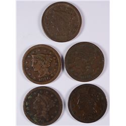 (5) 1846 LARGE CENTS