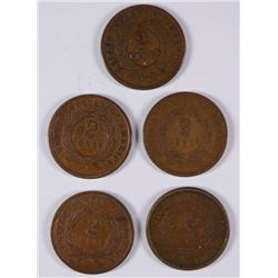 (5) 1865 TWO CENT PCS