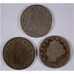 (3) 1884 V-NICKELS