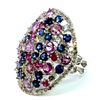 Image 3 : NATURAL CEYLON MIX SAPPHIRE 12.63CT / DIAMOND 0.65CT / 14K WHITE GOLD RING 16.59GRAM