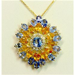 BLUE SAPPHIRE CENTER 2.09CT / BLUE SAPPHIRE SIDE 8.71CT / YELLOW SAPPHIRE 7.34CT / 14K YELLOW GOLD 9