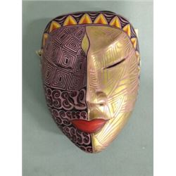CARVED + PAINTED MASK BY PULU WOOD 8" X 6"