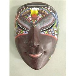 CARVED + PAINTED MASK BY PULU WOOD 8" X 6"