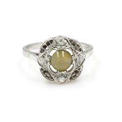 Art Deco Platinum Cats Eye Diamond Ring