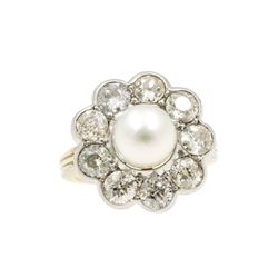 Art Deco Pearl Diamond Cluster Ring