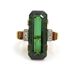 Art Deco Tourmaline Diamond 14k Gold Ring