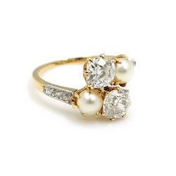 Jacques & Marcus Edwardian Diamond Pearl Gold Ring