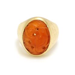 14k Gold Carved Carnelian Ring
