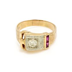 Diamond Ruby 14k Gold Belt Buckle Ring