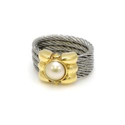 Pearl 18k Gold Stainless Steel Cable Ring