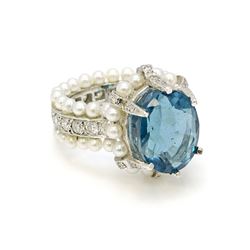 Topaz Pearl Diamond 18k Gold Ring