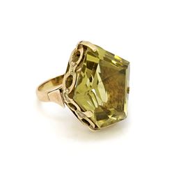 Large Lime Citrine 14k Gold Ring