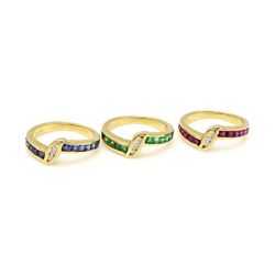 Set of 3 Multi Gemstone Gold Ring