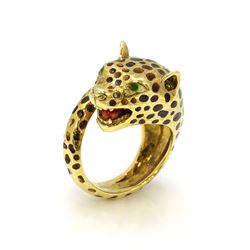 14k Gold Enamel Leopard Ring