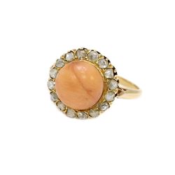 Victorian 18k Gold Coral Diamond Ring