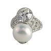 Image 2 : 2.92 ct Diamond and Pearl Platinum Ring, GIA