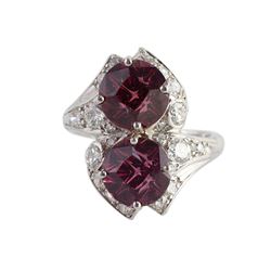 Twin Garnet Diamond Platinum Ring